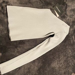 Grey asymmetric one sleeve knitted rib top